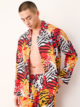 Men's Leopard Tiger Color Block Print Long PJ Set