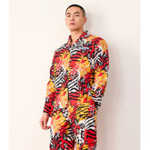 Men's Leopard Tiger Color Block Print Long PJ Set