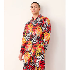 Men's Leopard Tiger Color Block Print Long PJ Set