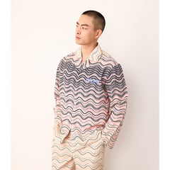 Men's Wave Gradient Color Horizontal Stripe Long PJ Set
