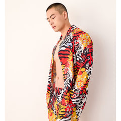 Men's Leopard Tiger Color Block Print Long PJ Set