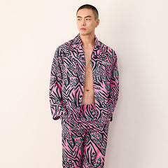 Men's Pink Leopard Tiger Print Long PJ Set