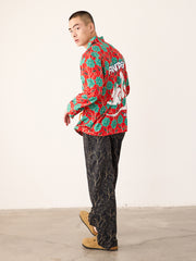 Men's Flower Full Print Chinese Calligraphy Two Colors Long PJ Set