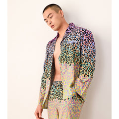 Men's Fluorescent Leopard Color Block Long PJ Set