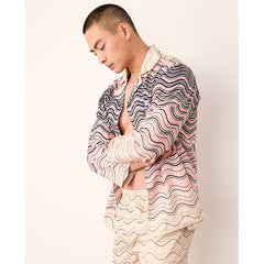 Men's Wave Gradient Color Horizontal Stripe Long PJ Set