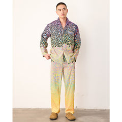 Men's Fluorescent Leopard Color Block Long PJ Set