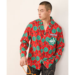 Men's Flower Full Print Chinese Calligraphy Two Colors Long PJ Set