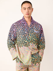 Men's Fluorescent Leopard Color Block Long PJ Set