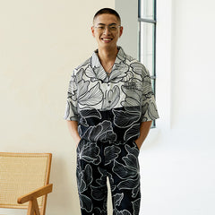 Men's Flowered Color Block Long PJ Set