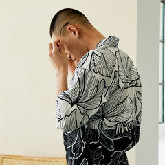 Men's Flowered Color Block Long PJ Set