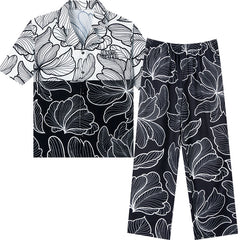 Men's Flowered Color Block Long PJ Set