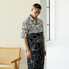 Men's Flowered Color Block Long PJ Set