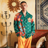 Men's Peacocks Pattern Color Block Long PJ Set