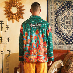 Men's Peacocks Pattern Color Block Long PJ Set