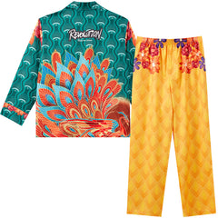 Men's Peacocks Pattern Color Block Long PJ Set