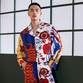Men's Tigers Floral Print Color Block Long PJ Set