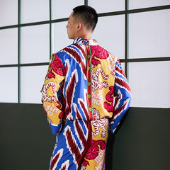 Men's Tigers Floral Print Color Block Long PJ Set