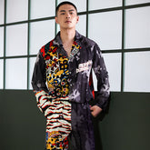 Men's Tigers Print Color Block Long PJ Set