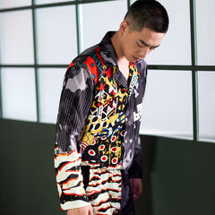 Men's Tigers Print Color Block Long PJ Set