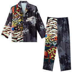 Men's Tigers Print Color Block Long PJ Set