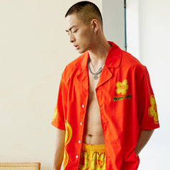Men's Yellow Flower Color Block Long PJ Set