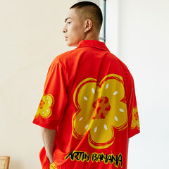 Men's Yellow Flower Color Block Long PJ Set