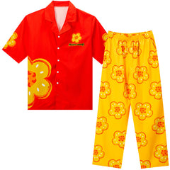 Men's Yellow Flower Color Block Long PJ Set