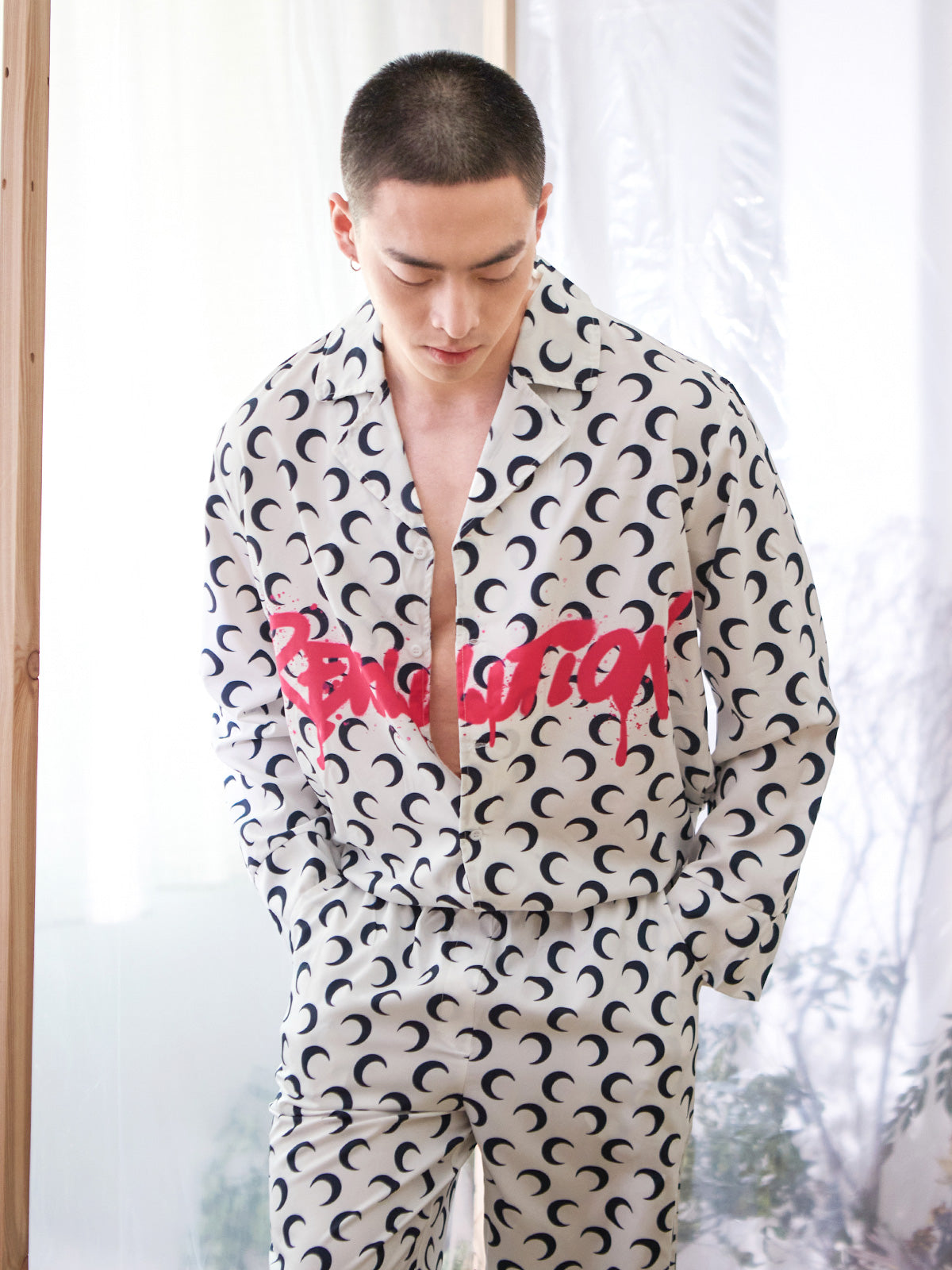 Men's Moon Print Long PJ Set