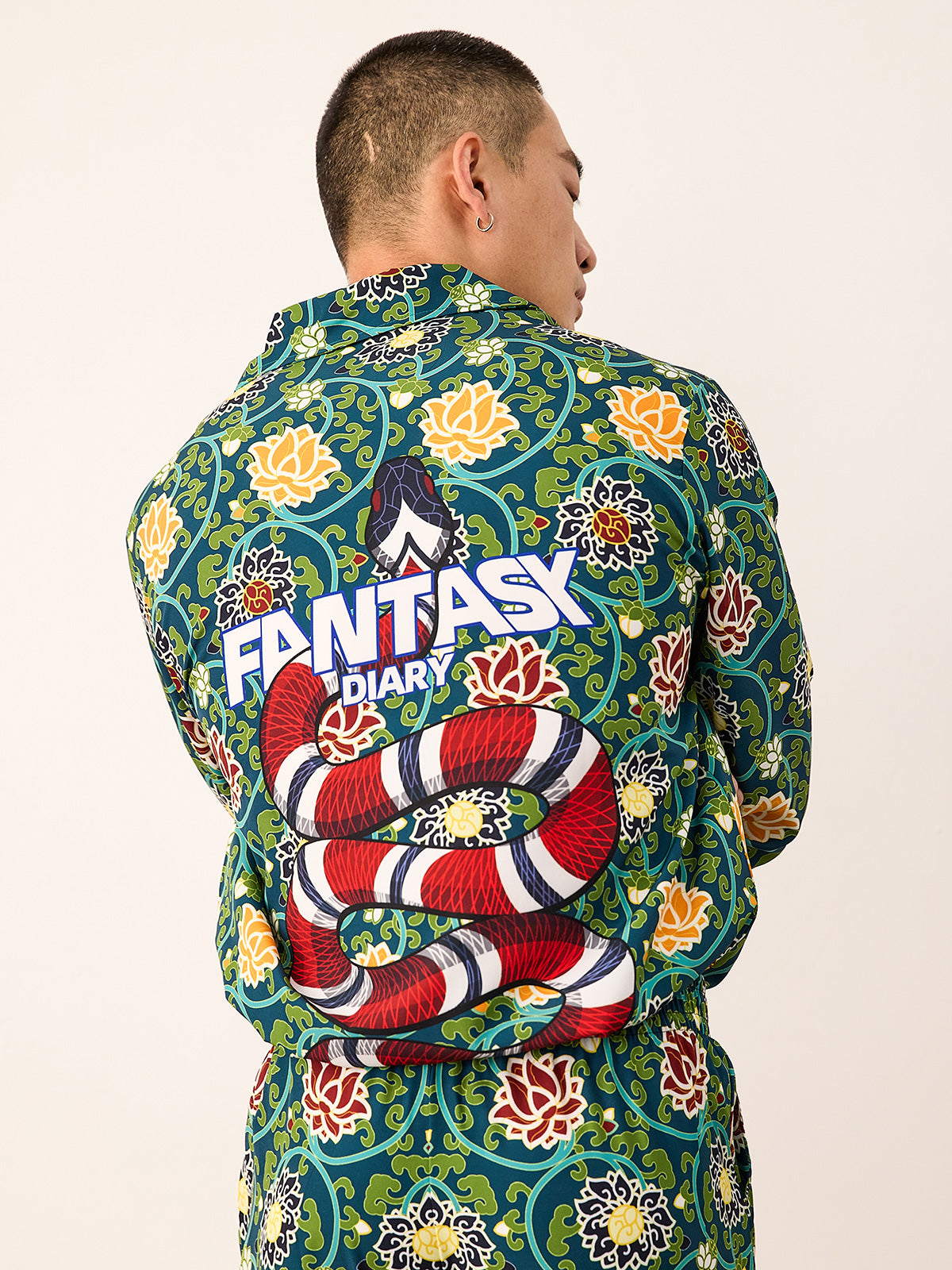 Men's Lotus Snake Pattern Print Long PJ Set