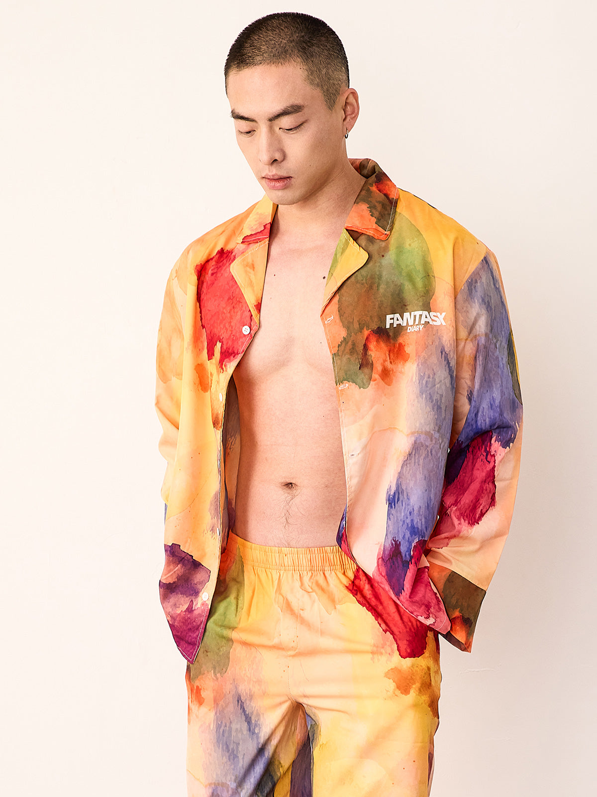 Men's Watercolor Swoosh Fantasy Print Long PJ Set