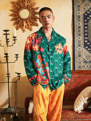 Men's Peacocks Pattern Color Block Long PJ Set