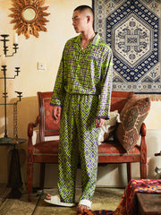Men's Geometric Pattern All Over Print Long PJ Set