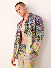 Men's Fluorescent Leopard Color Block Long PJ Set