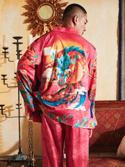 Men's Dragon Phoenix Patterns Pink Long PJ Set