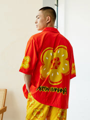 Men's Yellow Flower Color Block Long PJ Set