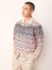 Men's Wave Gradient Color Horizontal Stripe Long PJ Set