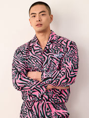 Men's Pink Leopard Tiger Print Long PJ Set