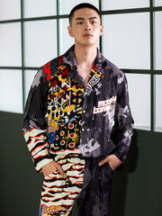 Men's Tigers Print Color Block Long PJ Set