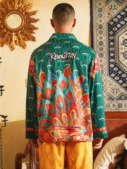 Men's Peacocks Pattern Color Block Long PJ Set