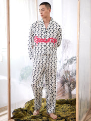Men's Moon Print Long PJ Set