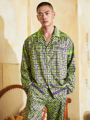 Men's Geometric Pattern All Over Print Long PJ Set