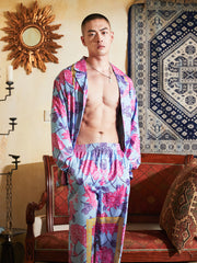 Men's Flowered All Over Print Long PJ Set