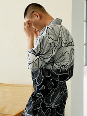 Men's Flowered Color Block Long PJ Set