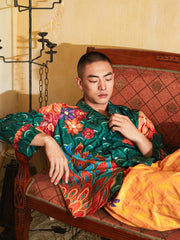 Men's Peacocks Pattern Color Block Long PJ Set