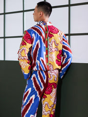 Men's Tigers Floral Print Color Block Long PJ Set