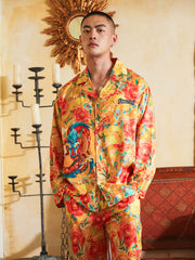 Men's Dragon Phoenix Patterns Long PJ Set
