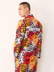 Men's Leopard Tiger Color Block Print Long PJ Set