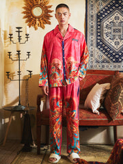 Men's Dragon Phoenix Patterns Pink Long PJ Set