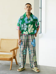 Men's Cartoon Flower Checked Long PJ Set