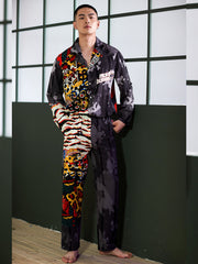 Men's Tigers Print Color Block Long PJ Set